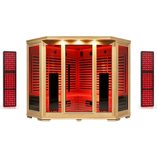 Blisspod I Vienna RED I All-In-One - Full Spectrum + Red Light I Indoor Corner Premium Sauna I 4-5 Person