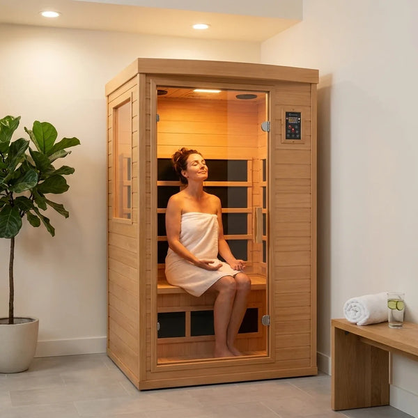 Infrared Home Sauna Built for Daily Wellness, 2-Person Hemlock Design, 6 Carbon Heating Panels, Bluetooth Audio